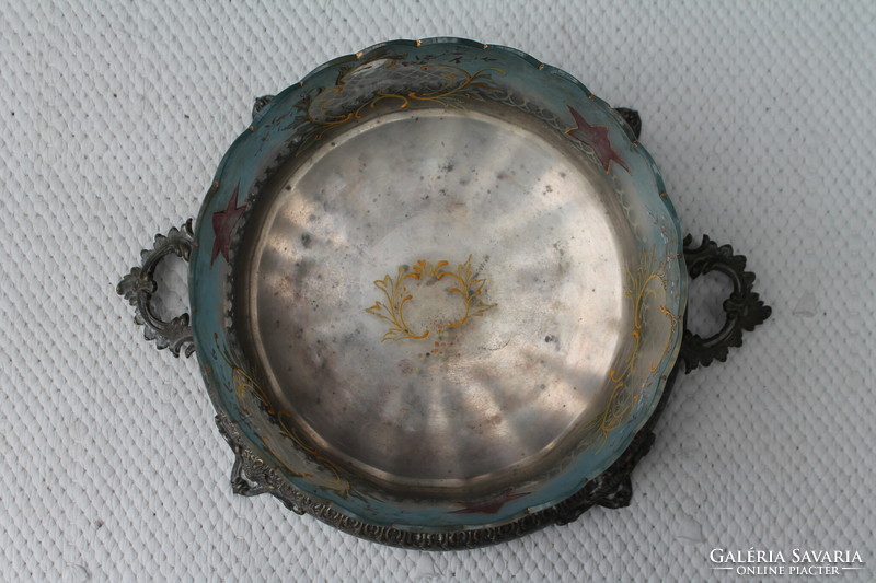 Silver-plated serving bowl, with original glass