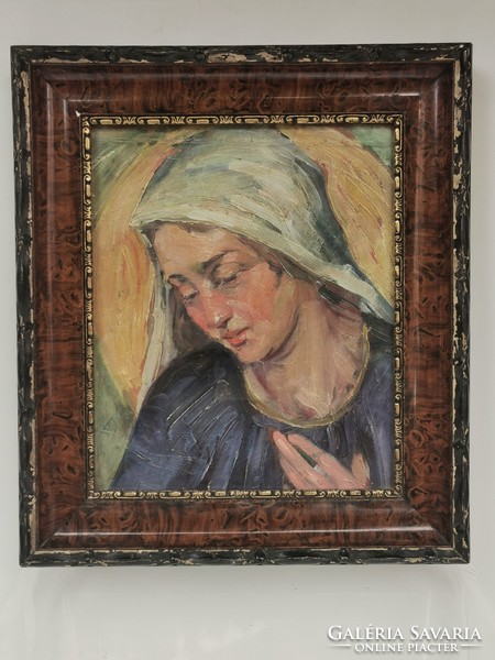 20-as évek art decos stílusú egyedi technikával festett Imádkozó női portré