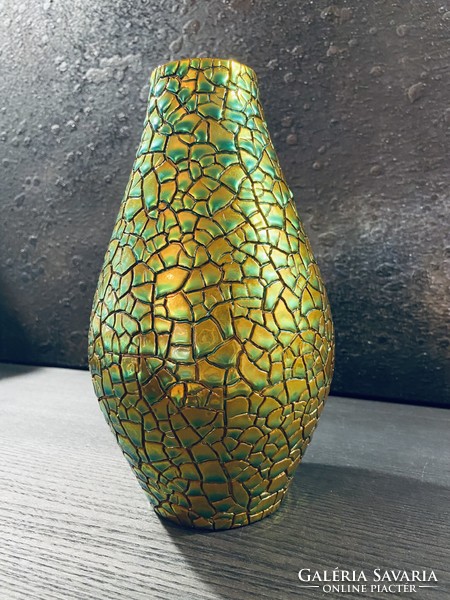 Zsolnay rarity, green shrink-glaze, cracked-glaze eosin vase, absolutely flawless