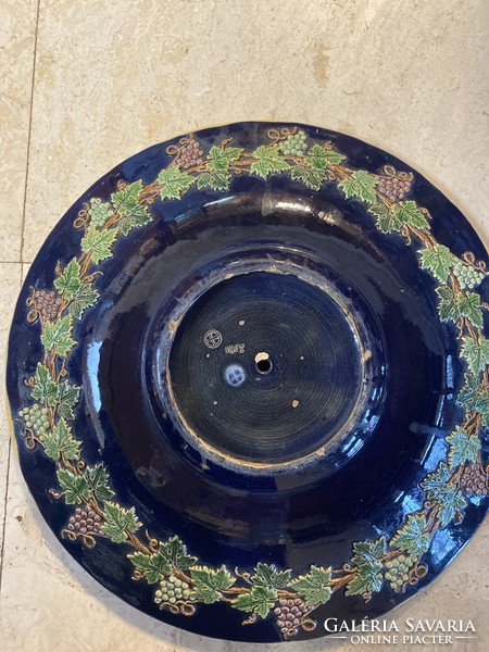 Antique faience, hand-painted decorative bowl 40 cm