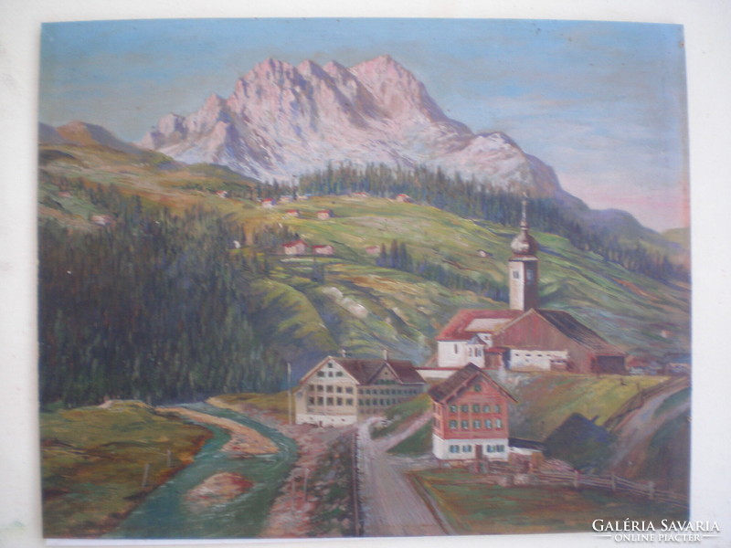 Austrian 100-year-old wonderful painting, Austrian Alps