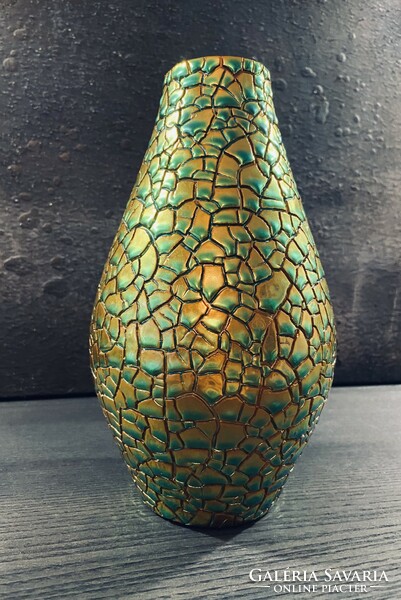 Zsolnay rarity, green shrink-glaze, cracked-glaze eosin vase, absolutely flawless