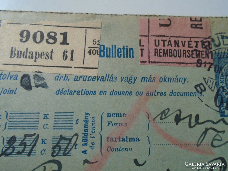 Za443.16 Postal consignment note bulletin d'expedition - 1917 - Budapest - Pál Böröcz - Szeged