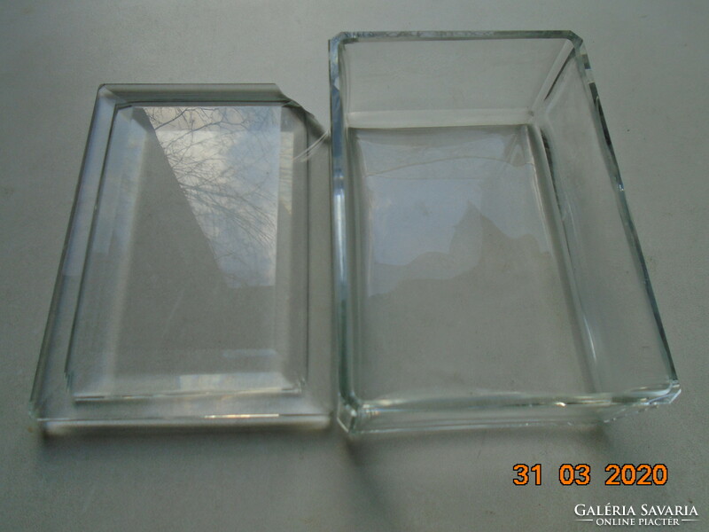 Art deco heinrich hoffman bohemia faceted glass box with damaged lid