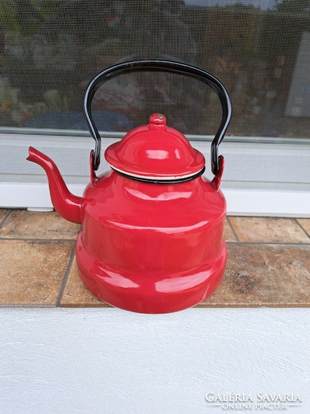 Kb 1. 5  literes zománcos zománcozott piros, bordó teáskanna teafőző hagyaték régiség nosztalgia