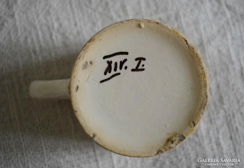 Antique glazed flower pattern ethnographic ceramic mug