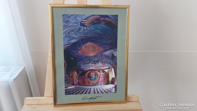 (K) surrealist lithograph, print with frame 31x42 cm
