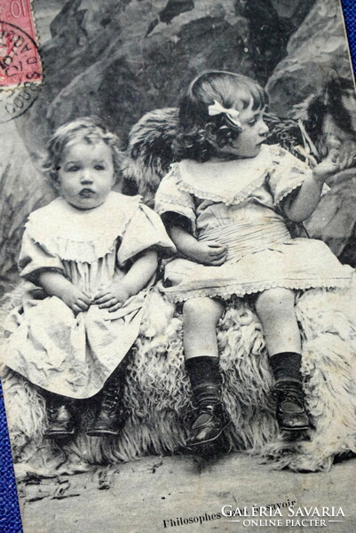 Antik fotó képeslap  kisgyerekek