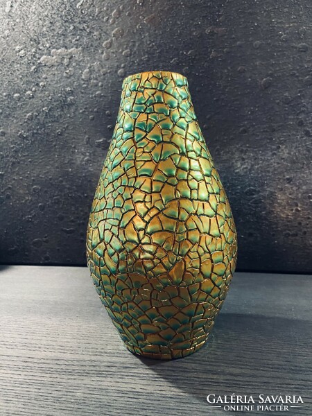 Zsolnay rarity, green shrink-glaze, cracked-glaze eosin vase, absolutely flawless