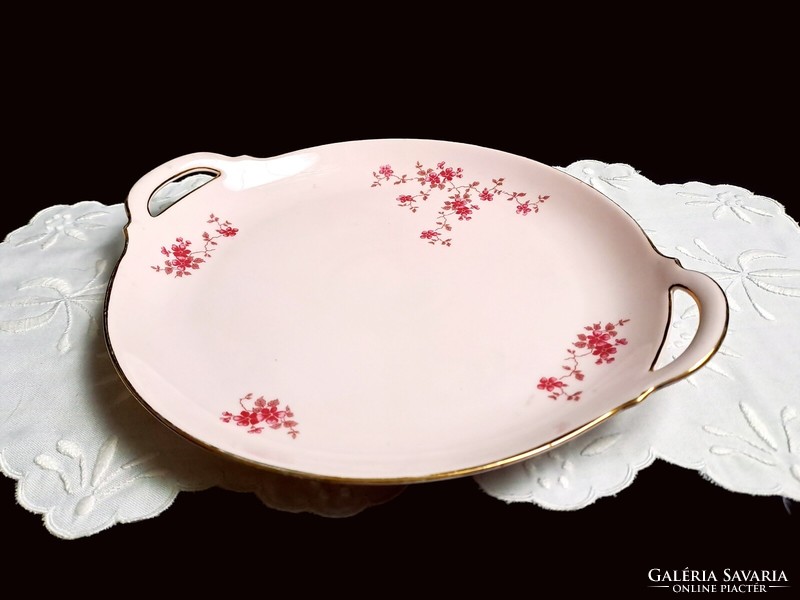 Johann Haviland Bavaria rózsaszín porcelán süteményes készlet barackvirág festéssel