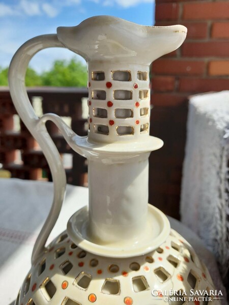 Antique Zsolnay double-walled jug, 22 cm high, perfect!