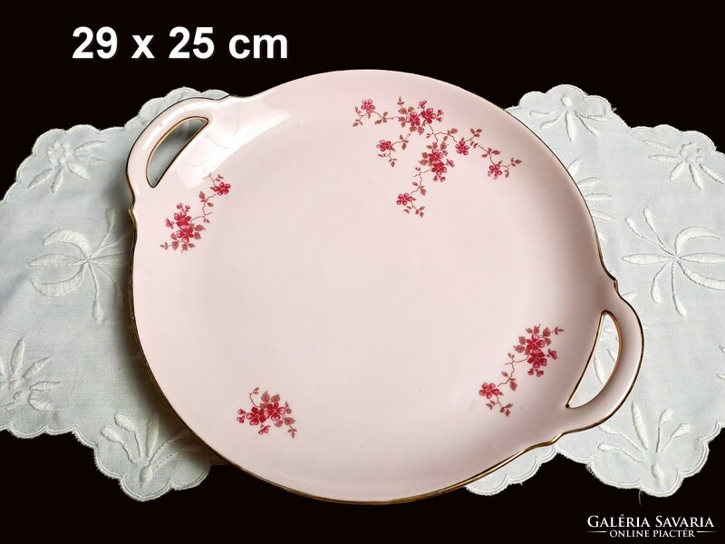 Johann Haviland Bavaria rózsaszín porcelán süteményes készlet barackvirág festéssel