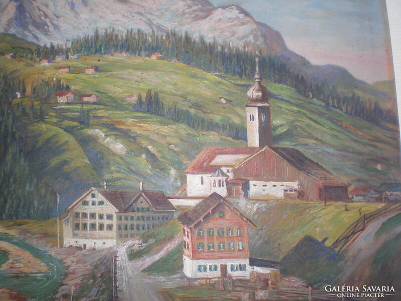 Austrian 100-year-old wonderful painting, Austrian Alps