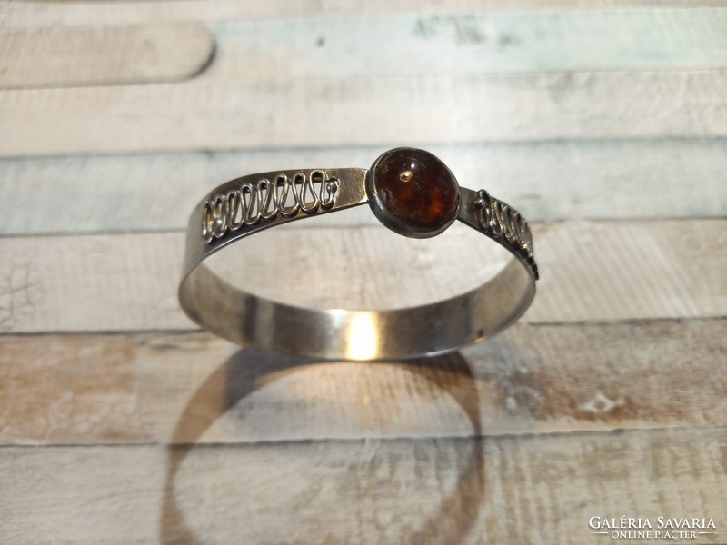Antique silver bracelet with amber