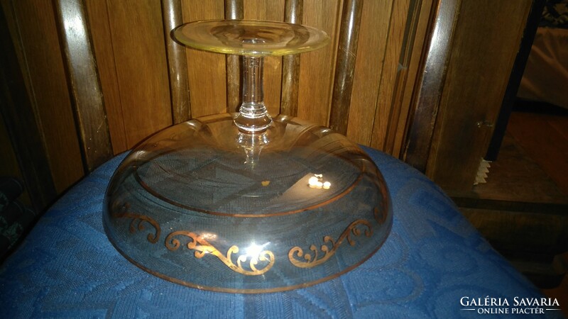 An old monarchist? Czech heavy blown glass fruit bowl centerpiece with gold decoration 24/14cm