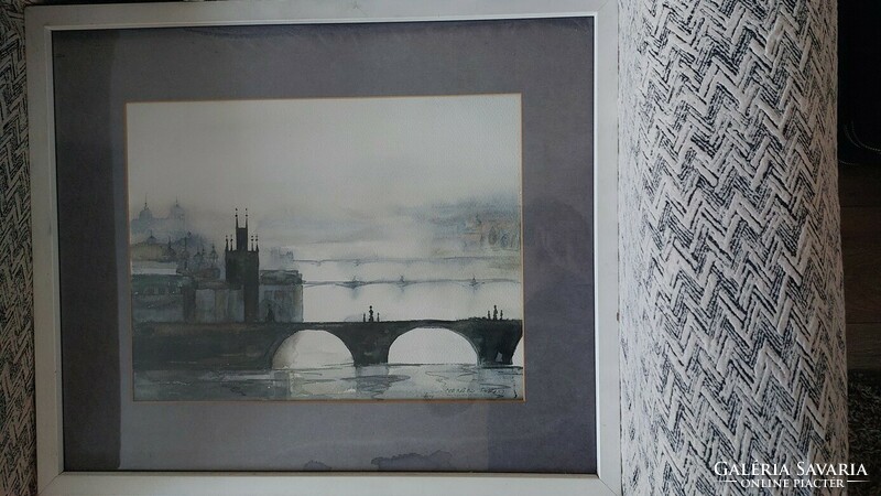 (K) Prague watercolor painting 58x50 cm with frame