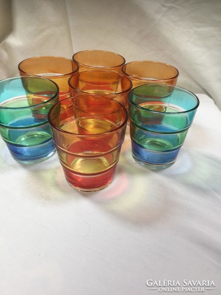 5 painted, red-orange molded glass cups, water glasses (iza)