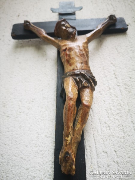 Antique beautiful hand painted corpus cross jesus christ crucifix hand carved religious artefact