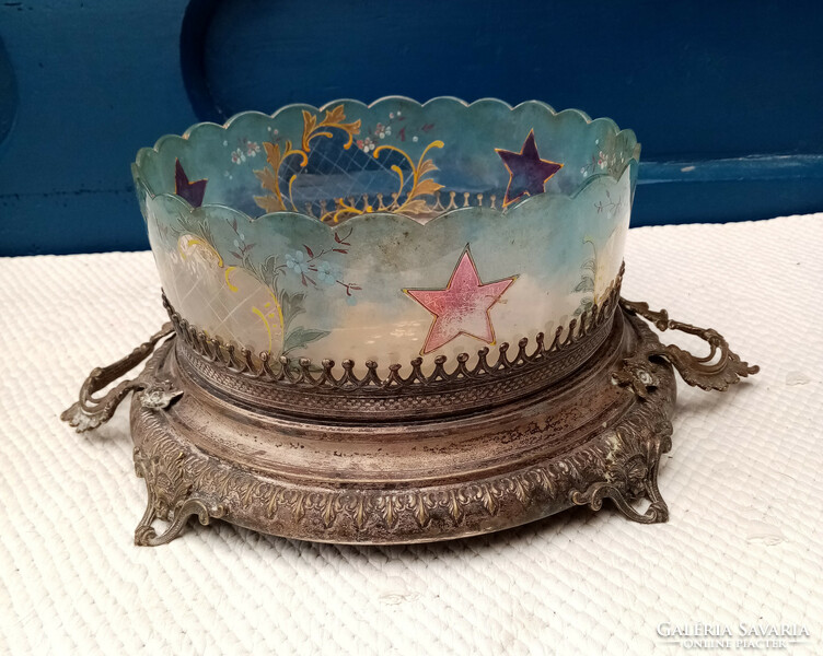 Silver-plated serving bowl, with original glass