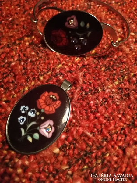 Swarovski Kalocsa patterned stainless steel jewelry set