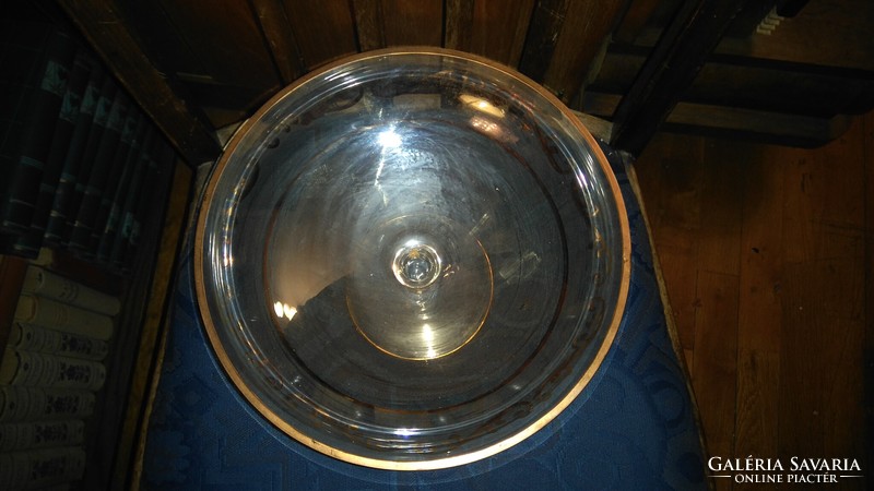 An old monarchist? Czech heavy blown glass fruit bowl centerpiece with gold decoration 24/14cm