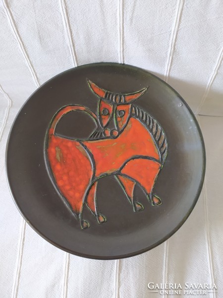 Tofej bull plate: decorative ceramic plate, perfect, 28 cm
