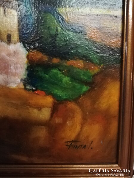 Contemporary oil painting - Tuscan spring (approx. 26 X 26 cm, in original frame)