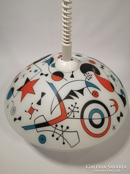 Retro ceiling lamp, / Joan Miró / style, with painted glass shade, chandelier.