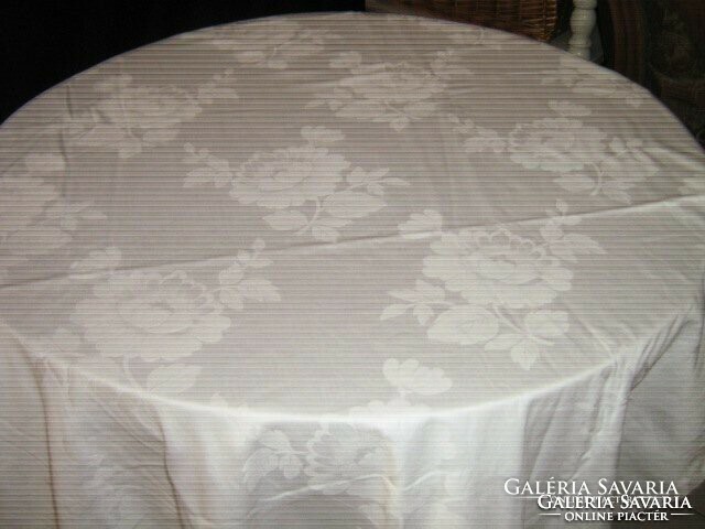 Beautiful antique vintage white rose huge damask tablecloth