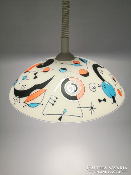 Mennyezeti RETRO lámpa, / JOAN MIRÓ / stílusú, festett üvegernyővel, csillár.