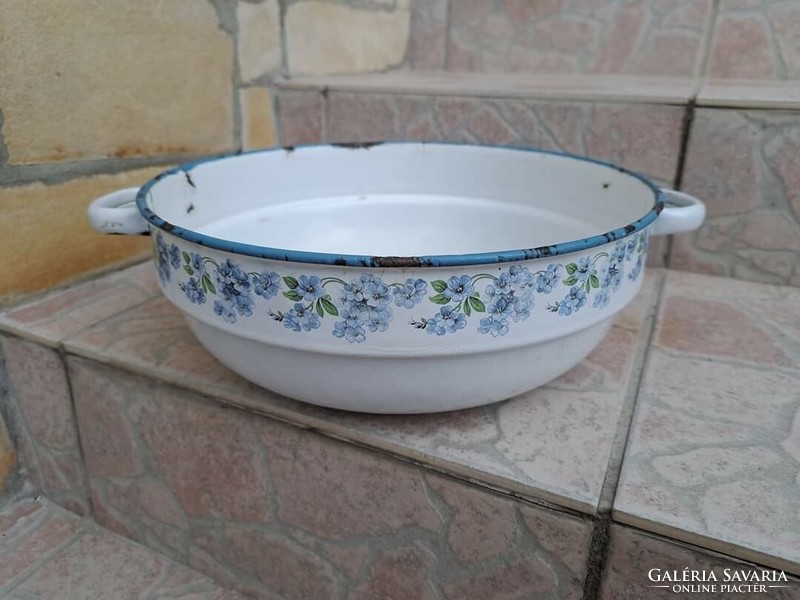 28 cm diameter enamel flower bowl fs forget-me-not cake nostalgia piece, rustic decoration