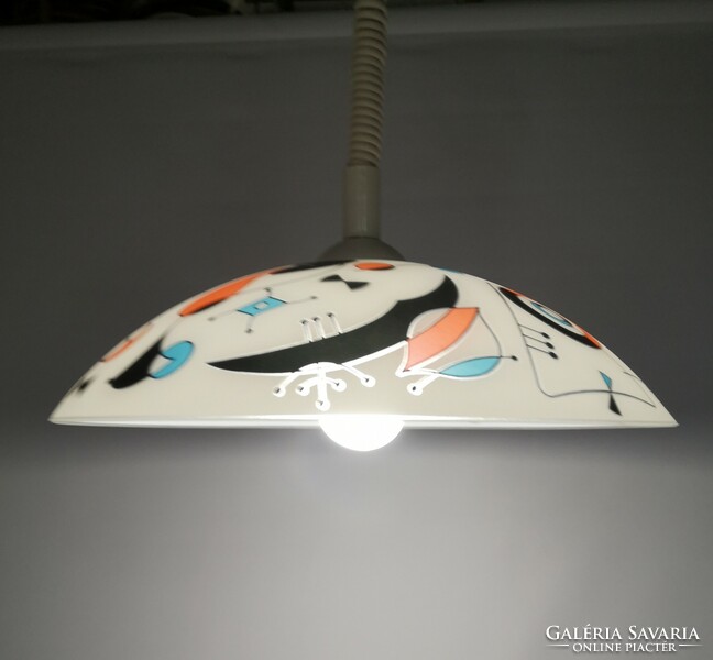 Retro ceiling lamp, / Joan Miró / style, with painted glass shade, chandelier.