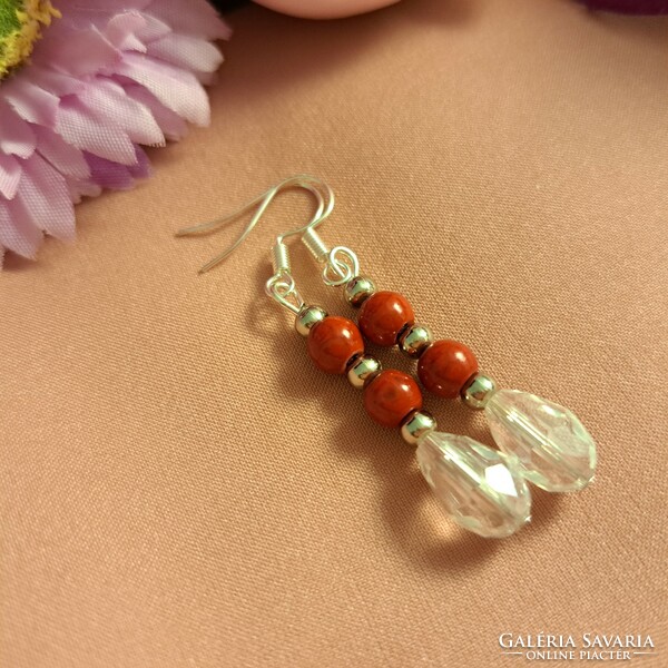Coral and crystal earrings 5 cm