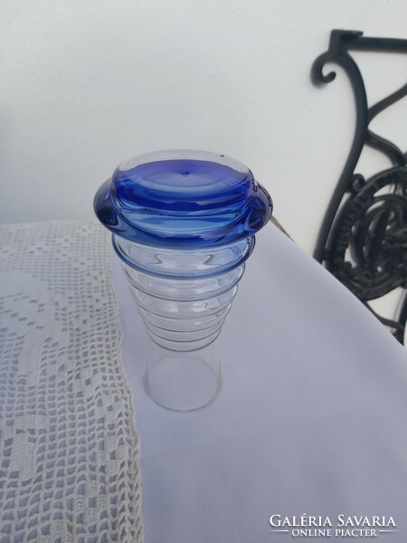 Gyönyörű( Bohemia ? Muránói  ? )cseh üveg  kék váza  Gyűjtői darab