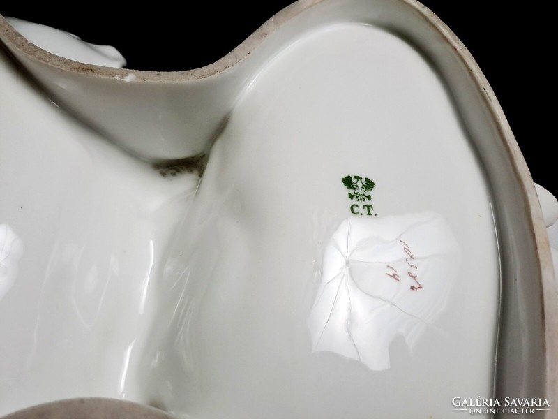Gyönyörű, különleges és nagyon ritka C.T. Altwasser nagy méretű porcelán kínáló tál, kb. 100 éves!