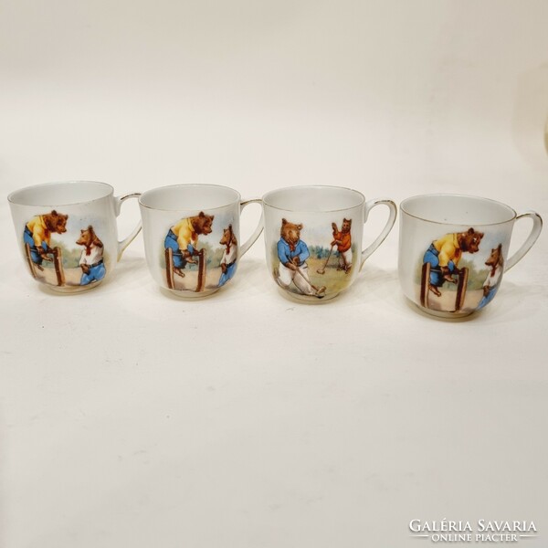 4pcs old retro Czechoslovak teddy bear fabulous porcelain children's toy coffee cup - ep