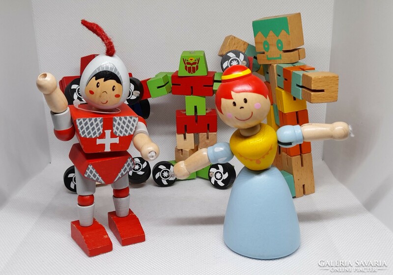 Flexible wooden figures, - transformer, robot, knight, princess -