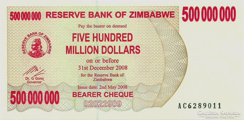 Zimbabwe $500,000,000 million 2008 oz