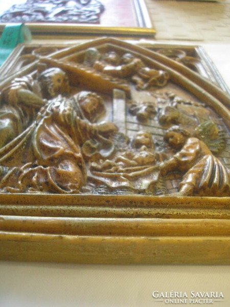 Antique curio church large wall relief wax image with rarity hanger, which is for sale colored