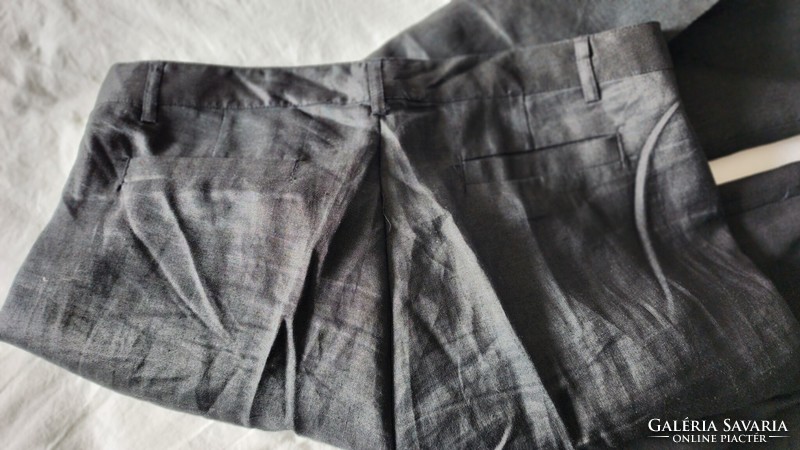Extravagant zara 100% linen black trousers trapeze leg 32 cm size: l - m premium quality