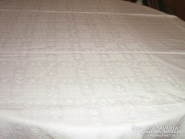 Beautiful antique vintage tulip white woven damask tablecloth