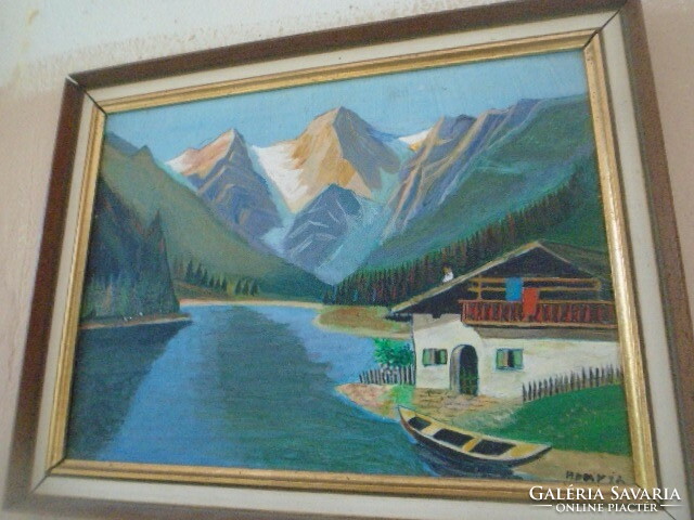 Gyönyörű tájkép kartonra festve nagyon szép keretben  Osztrák