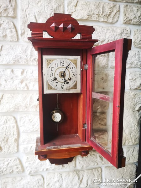 Beautiful antique Art Nouveau wall clock bim bam half striking clock in original condition