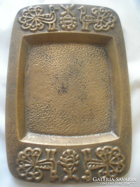 Antique Hungarian folk motif bronze heavy jewelry storage rarity for sale