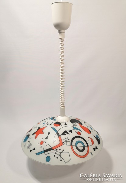 Retro ceiling lamp, / Joan Miró / style, with painted glass shade, chandelier.