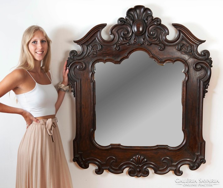 Baroque style large carved wooden mirror