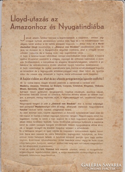 Loyd-utazás az Amazonhoz és Nyugatindiába. 1938. Reklám.