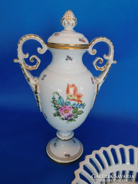 Herendi windsor avec bord en or simple amphora vase medium size + openwork tray