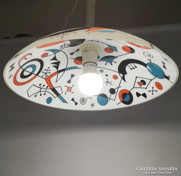 Retro ceiling lamp, / Joan Miró / style, with painted glass shade, chandelier.