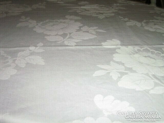 Beautiful antique vintage white rose huge damask tablecloth